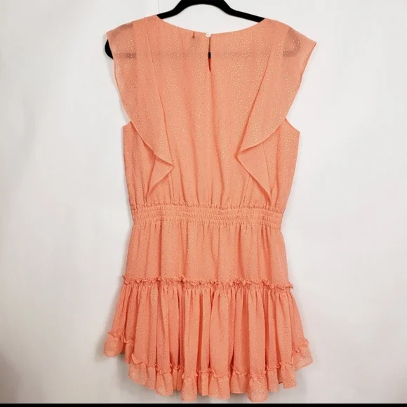 MISA LOS ANGELES small (S) coral peach gold foild confetti ruffles mini dress - Picture 8 of 16